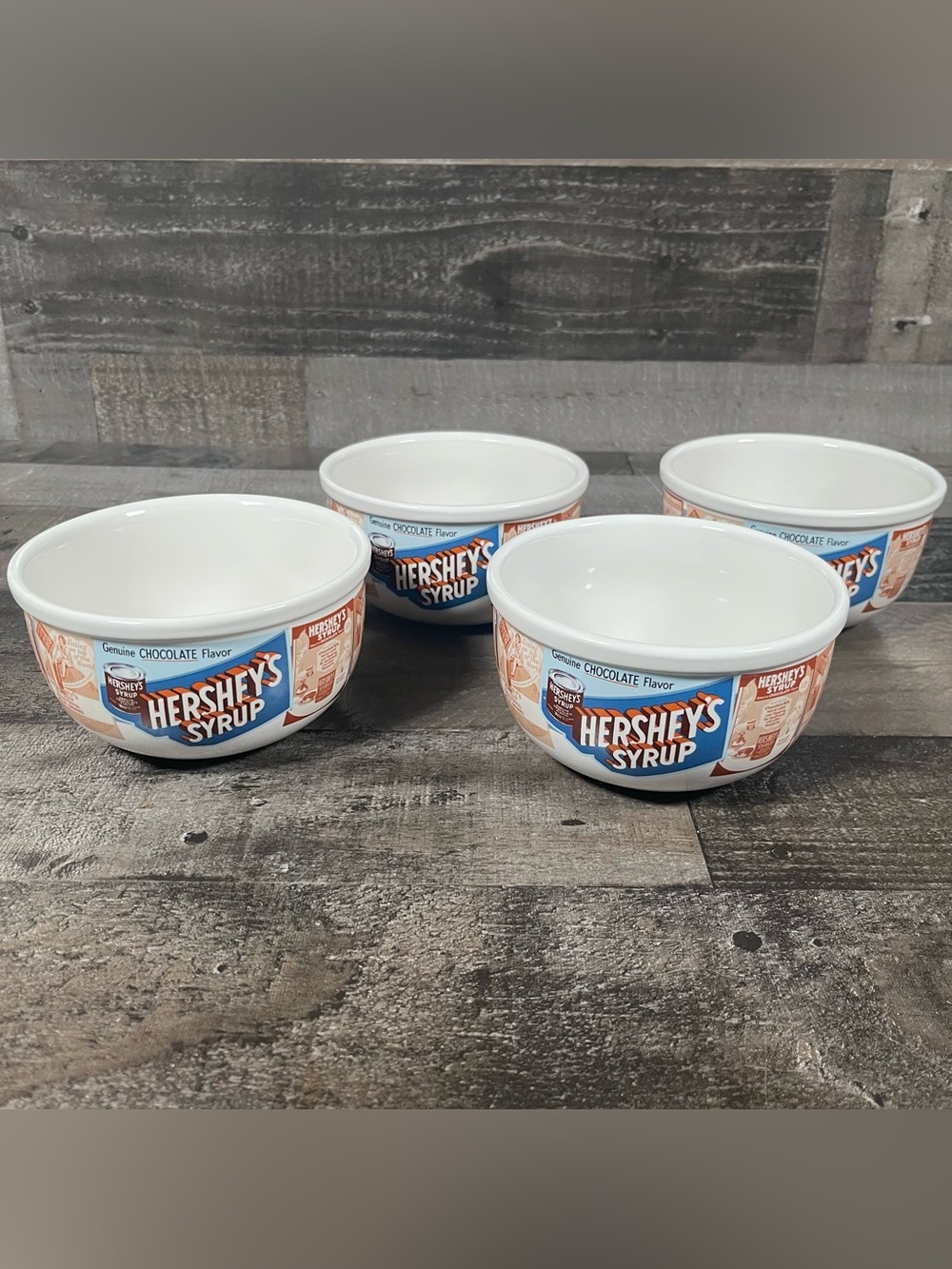 Hershey's Chocolate Syrup 5 1/2" Bowls Ice Cream Cereal Vintage Ads Set of 4
